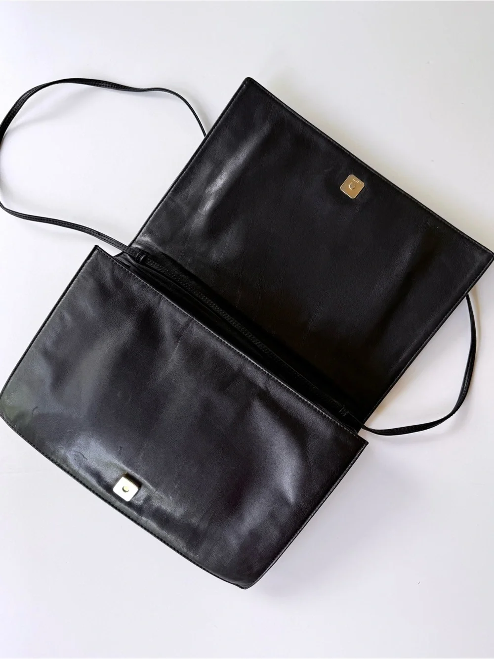 Vintage Fendi Crocodile Embossed Black Leather Crossbody Bag Clutch 1970s-1980s